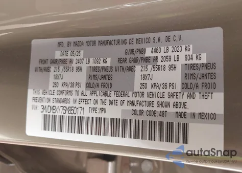 2025 Mazda Cx-30 2.5 Carbon Turbo z USA, uszkodzony, nr VIN 3MVDMBXY7SM850171